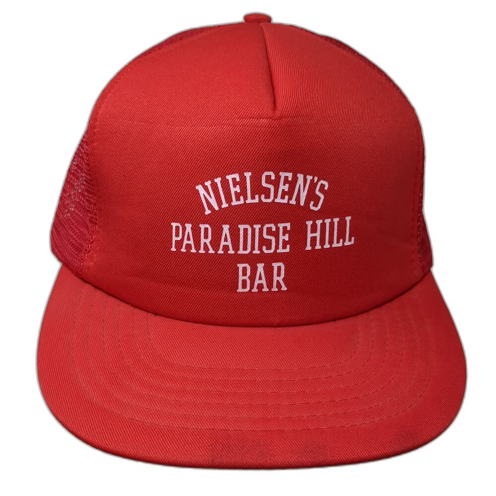 Topac Trucker Hat Red One Size Nielsens Paradise Hill Bar Mesh Snapback